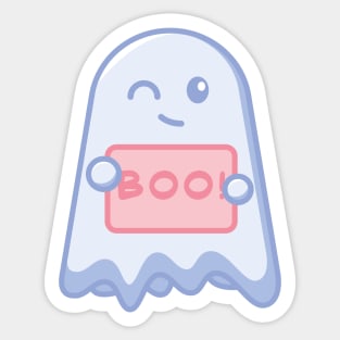 Cute ghost with BOO! sign Sticker